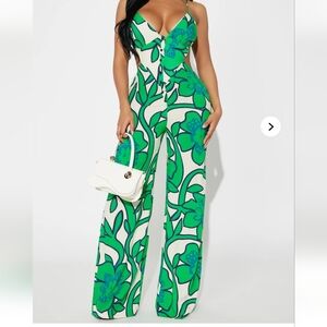 NWT Floral Green Jumpsuit Size XL